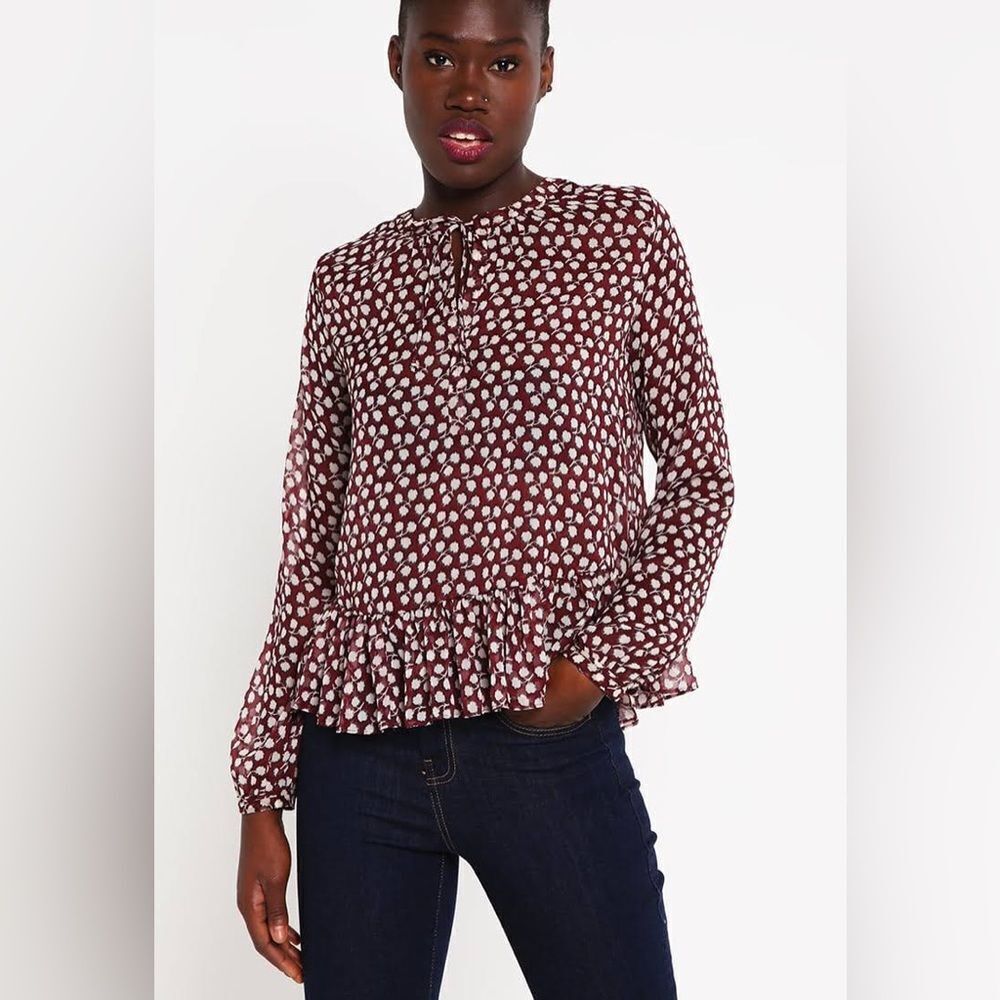 Maison scotch burgundy print peplum blouse sz 1